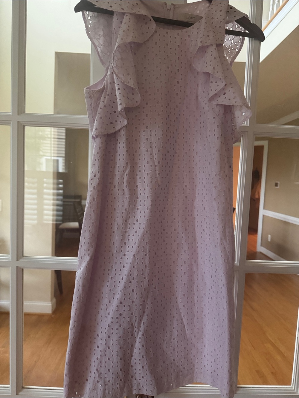 LOFT Lavender Eyelet Ruffle Shift Dress